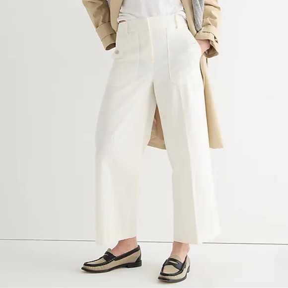 J. Crew Pants - J Crew Women’s Wide Leg Pants Size 8 White High Rise Cropped Bi Stretch Office